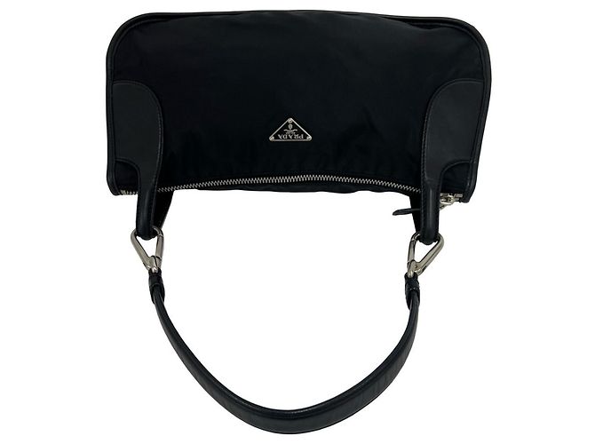 Prada Triangle Logo Hardware Tessuto Pocono Nylon Leder Semi One Shoulder Bag Tote Schwarz - Ansicht 4