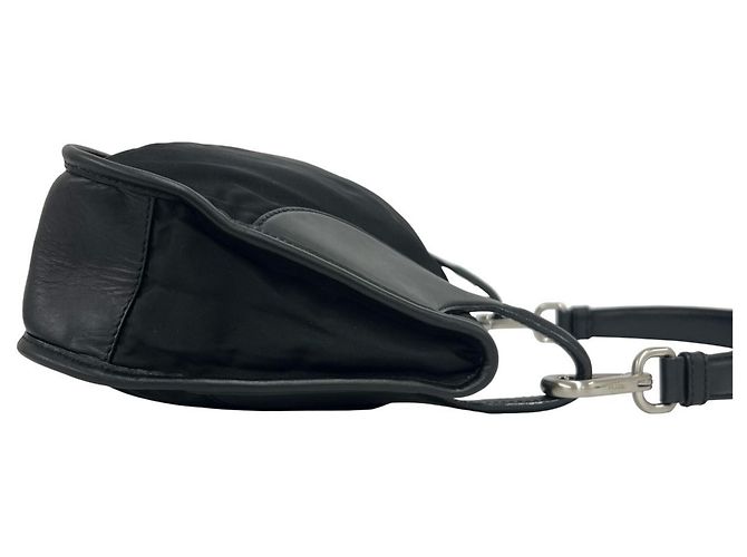 Prada Triangle Logo Hardware Tessuto Pocono Nylon Leder Semi One Shoulder Bag Tote Schwarz - Ansicht 6