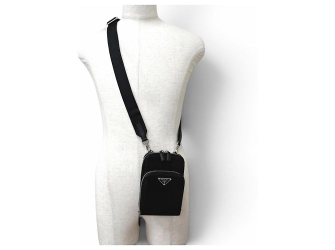 Bolsa de ombro Prada em couro Saffiano com logo triangular Preto - vista 2