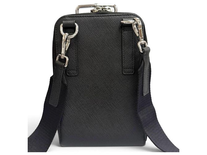 Bolsa de ombro Prada em couro Saffiano com logo triangular Preto - vista 3