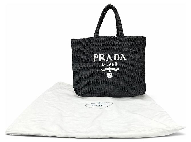 Prada Crochet Tote Bag aus schwarzer Raffia - Ansicht 2