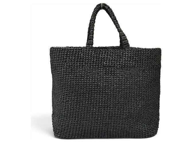 Prada Crochet Tote Bag aus schwarzer Raffia - Ansicht 3