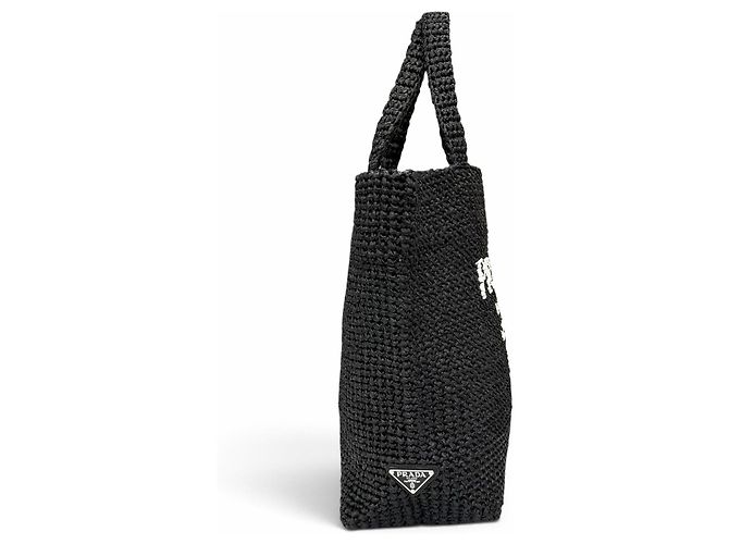 Prada Crochet Tote Bag aus schwarzer Raffia - Ansicht 4