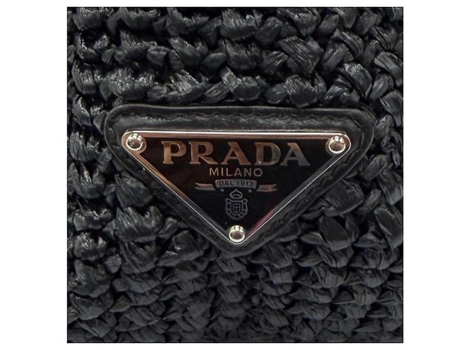 Prada Crochet Tote Bag aus schwarzer Raffia - Ansicht 9