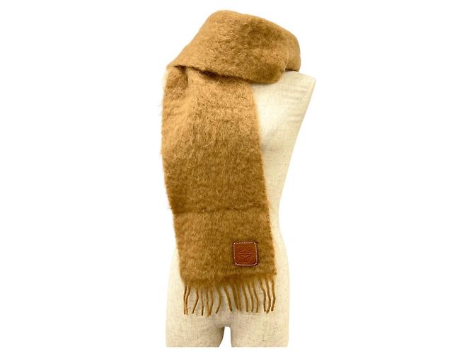 Loewe Mohair-Wollstola mit Anagram-Lederpatch und Fransen Braun - Ansicht 2