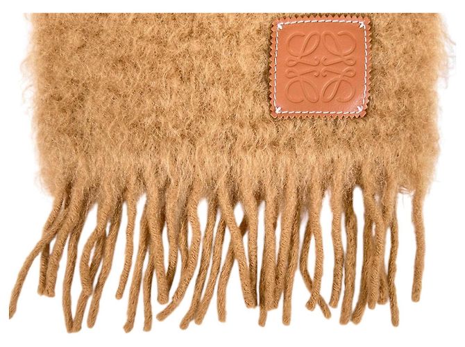 Loewe Mohair-Wollstola mit Anagram-Lederpatch und Fransen Braun - Ansicht 4