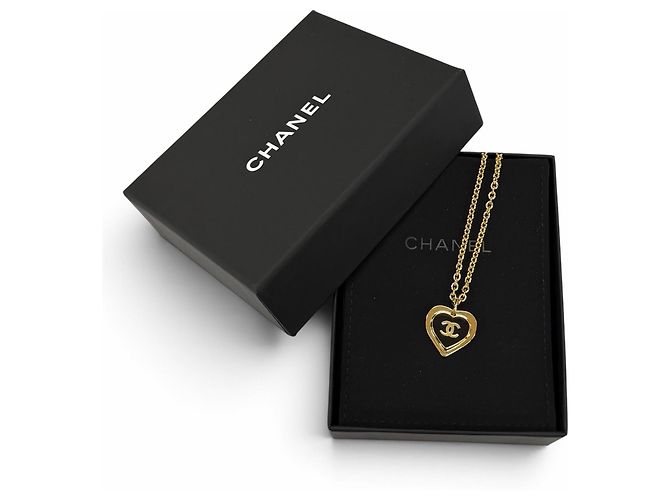 Chanel I26P Coco Mark Heart Anhänger Halskette Schwarz Golden - Ansicht 2