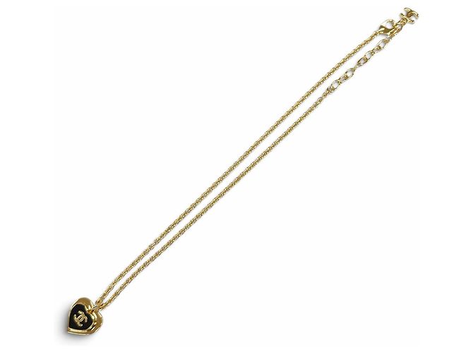 Chanel I26P Coco Mark Heart Anhänger Halskette Schwarz Golden - Ansicht 5