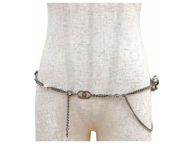 Ceinture chaîne Chanel Vintage 04A GP avec strass et logo Coco Mark Noir Argenté - vue 2