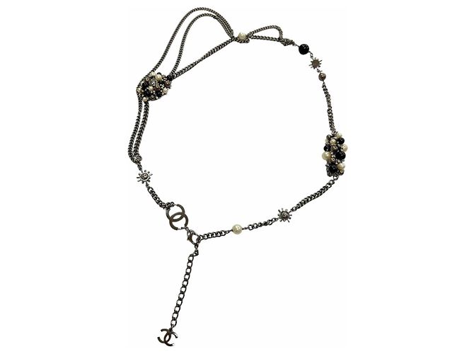 Ceinture chaîne Chanel Vintage 04A GP avec strass et logo Coco Mark Noir Argenté - vue 3
