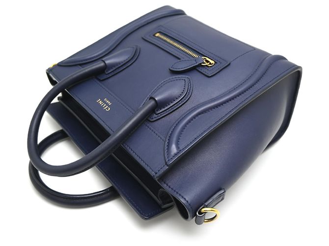 Céline Borsa a mano Celine Luggage Nano Shopper da donna Blu navy - vista 3
