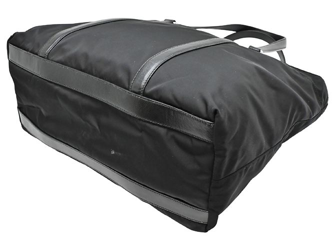Borsa Tote Prada in nylon e pelle nera Nero - vista 3