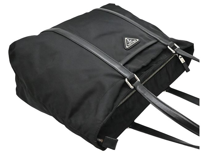 Borsa Tote Prada in nylon e pelle nera Nero - vista 4
