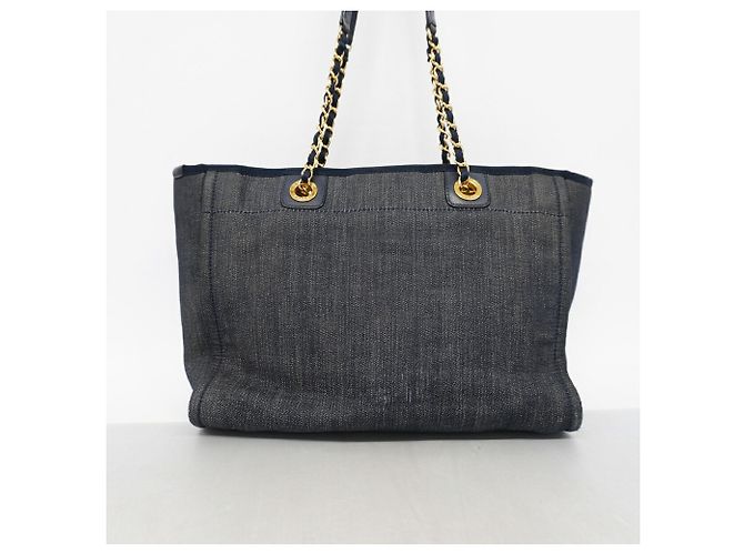 Borsa Tote Chanel Deauville in Denim con Catena Blu navy - vista 9
