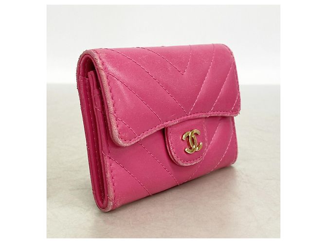 Tarjetero Chanel de piel de cordero rosa - vista 2