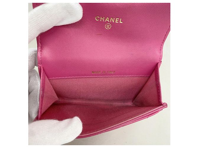 Tarjetero Chanel de piel de cordero rosa - vista 3