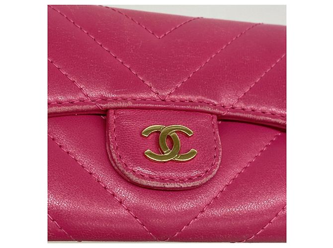 Tarjetero Chanel de piel de cordero rosa - vista 7