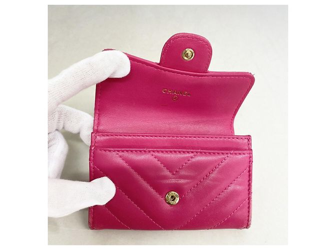 Tarjetero Chanel de piel de cordero rosa - vista 8