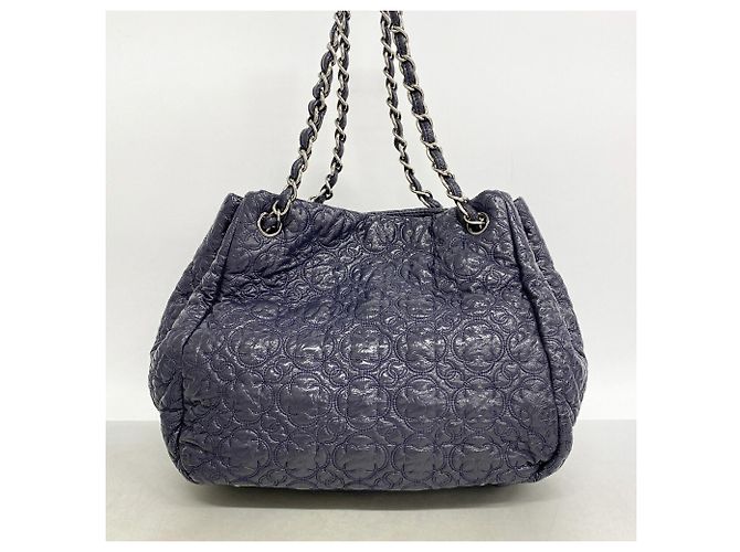 Borsa a tracolla Chanel in pelle blu navy - vista 9