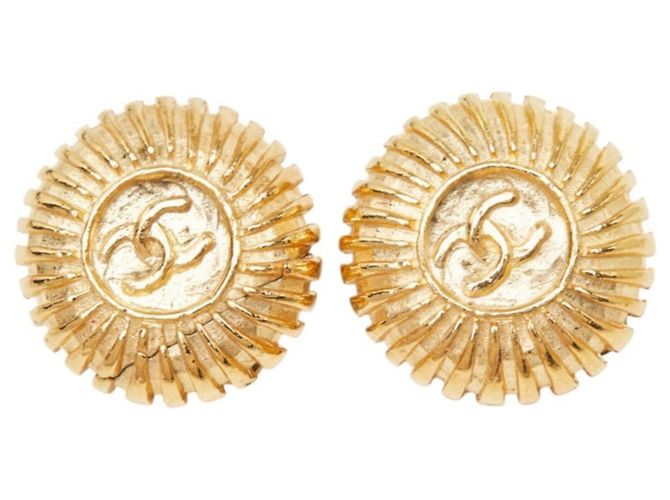 Orecchini rotondi vintage Chanel Coco Mark D'oro - vista 2