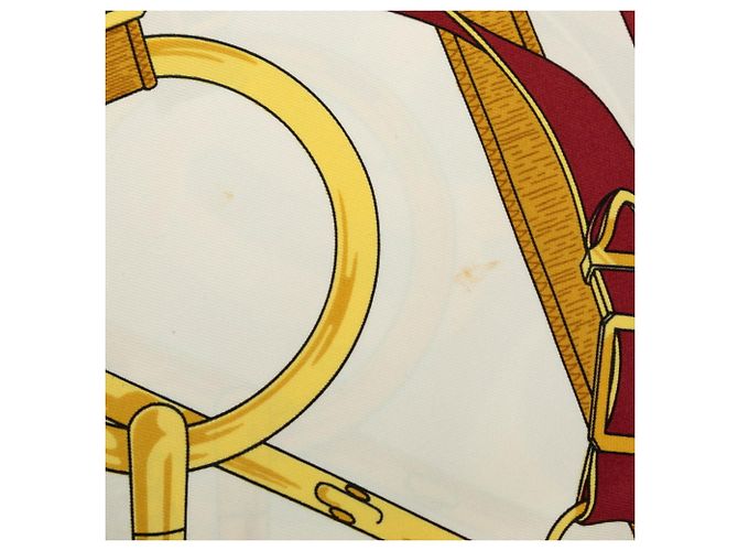 Hermès Carré 90 Apron Doll Golden Spur Schal Weiß Rot - Ansicht 3
