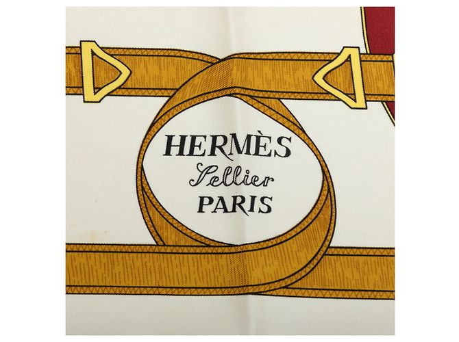 Hermès Carré 90 Apron Doll Golden Spur Schal Weiß Rot - Ansicht 4