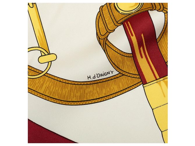Hermès Carré 90 Apron Doll Golden Spur Schal Weiß Rot - Ansicht 5