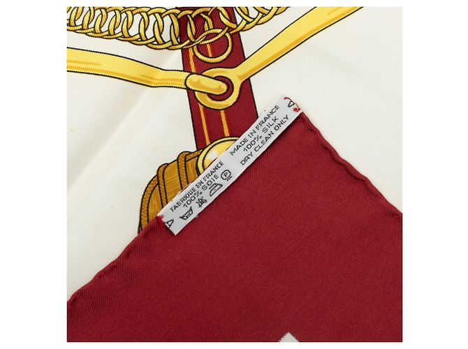 Hermès Carré 90 Apron Doll Golden Spur Schal Weiß Rot - Ansicht 8
