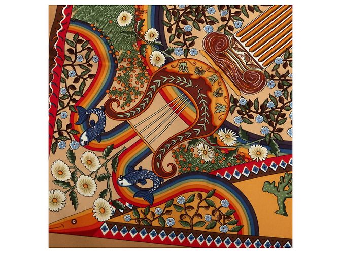 Hermès Foulard Hermes Carre 90 Axis Mundi Marrone Multicolore - vista 4