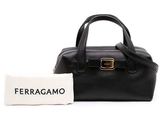 Salvatore Ferragamo Borsa Bowling Convertibile Vara Plate in Pelle Nera Ferragamo - vista 7