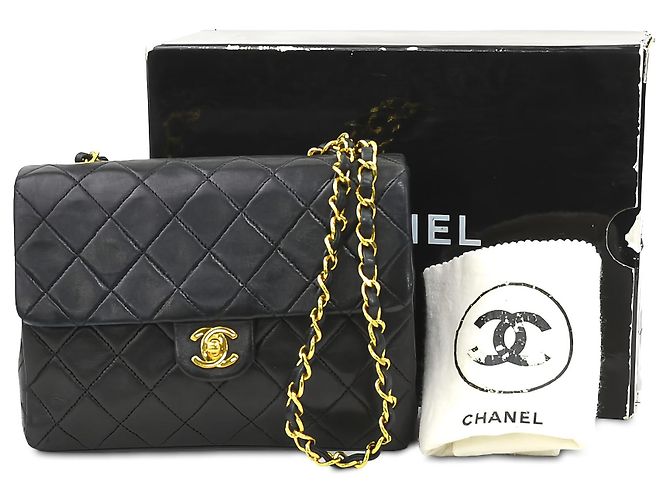Chanel Black Small Square Quilted Lambskin Flap Nero - vista 6