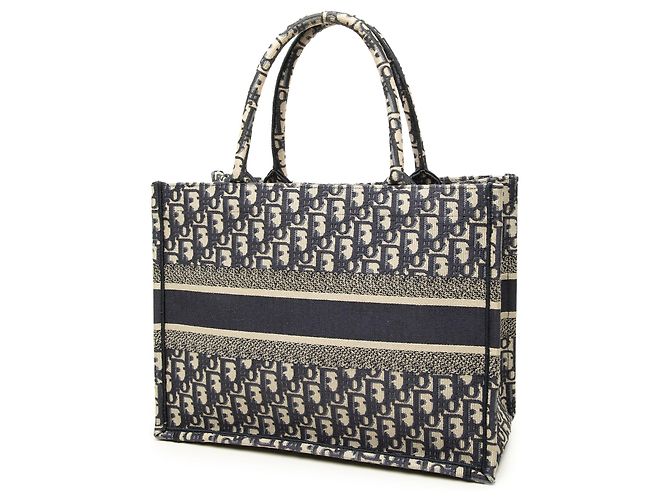 Dior Blue Medium Book Tote aus bestickter Oblique Canvas Blau Marineblau - Ansicht 2