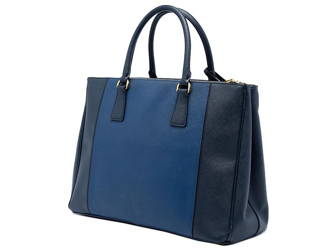 Borsa Prada Galleria Double Zip Bicolor Saffiano Lux Blu Medium Blu navy - vista 2