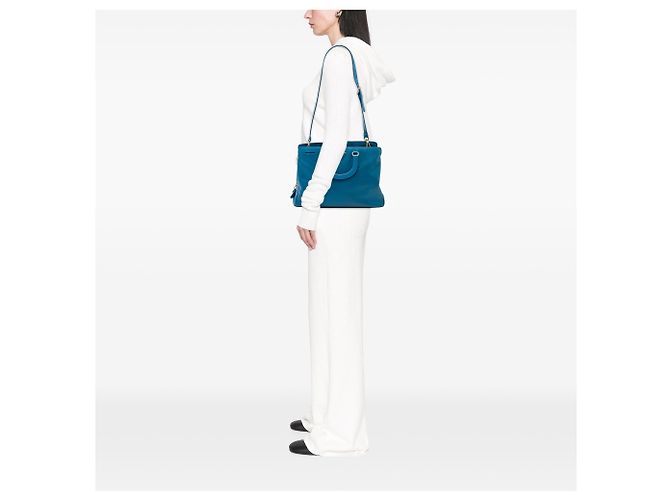Borsa Tote Prada Blue Medium Saffiano Lux Zip - vista 7