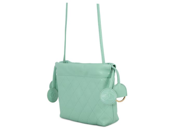 Clutch Chanel Green CC Quilted Lambskin con coulisse e tracolla - vista 2