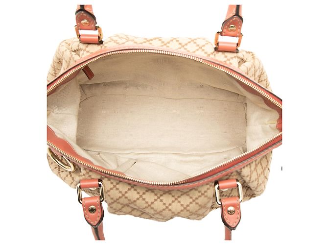 Borsa Satchel Gucci Beige Diamante Canvas Sukey - vista 4