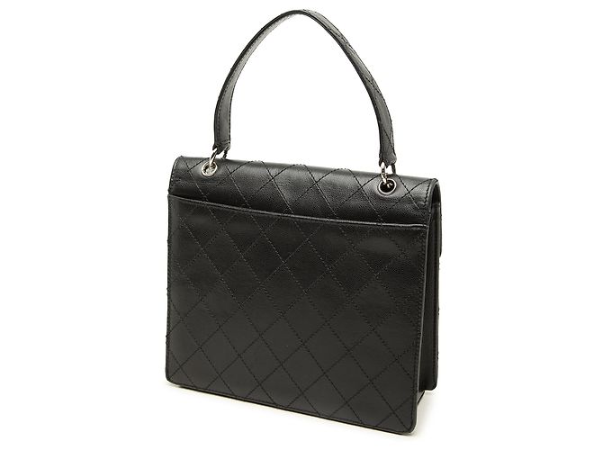 Chanel Black CC Quilted Caviar Top Handle Flap Preto - vista 2