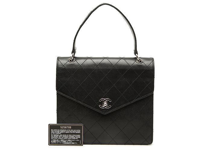 Chanel Black CC Quilted Caviar Top Handle Flap Preto - vista 7