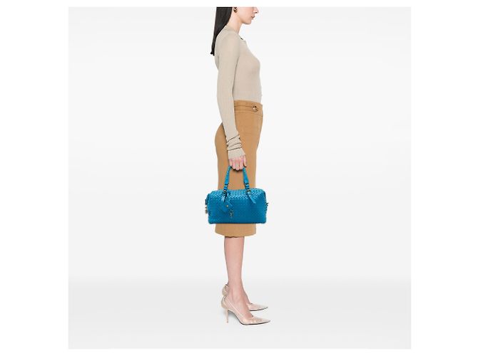 Borsa Boston Bottega Veneta in Nappa Intrecciato blu - vista 5