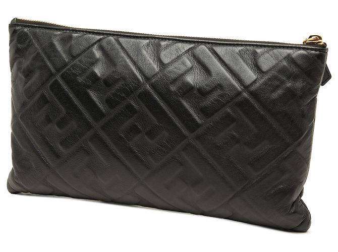 Clutch Fendi FF 1974 in pelle goffrata nera - vista 2