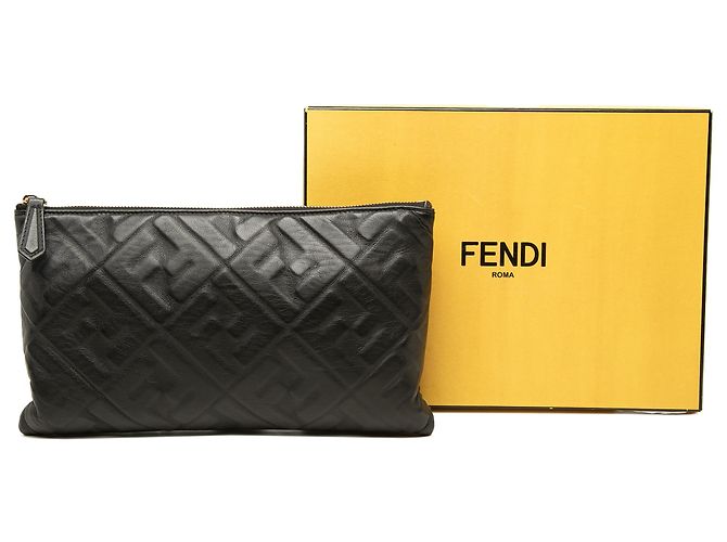 Clutch Fendi FF 1974 in pelle goffrata nera - vista 8