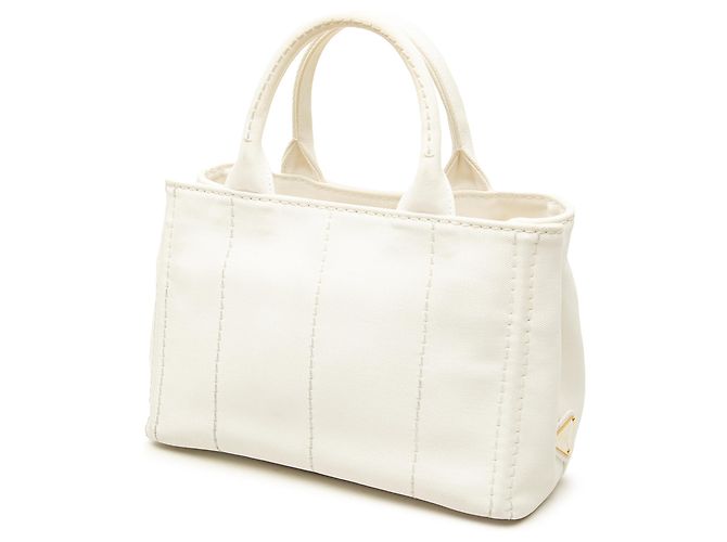 Prada Borsa Tote Small Canvas Canapa Logo Bianca Bianco - vista 2