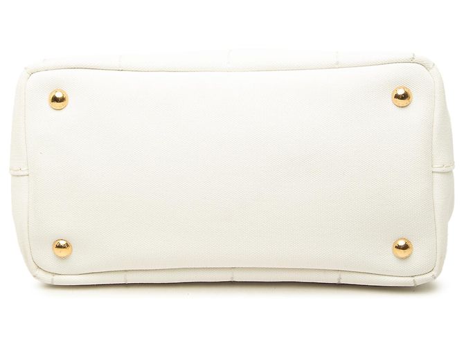 Prada Borsa Tote Small Canvas Canapa Logo Bianca Bianco - vista 3