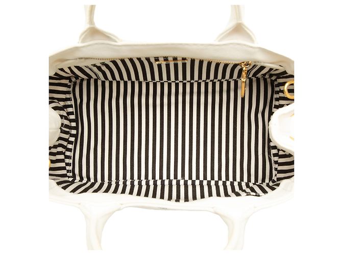 Prada Borsa Tote Small Canvas Canapa Logo Bianca Bianco - vista 4