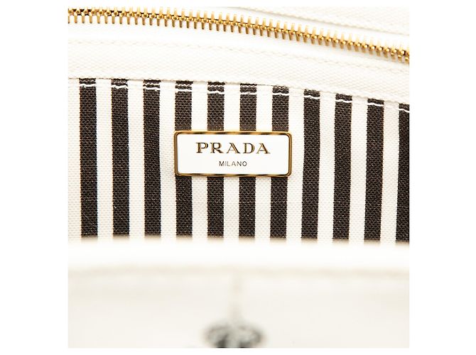 Prada Borsa Tote Small Canvas Canapa Logo Bianca Bianco - vista 5