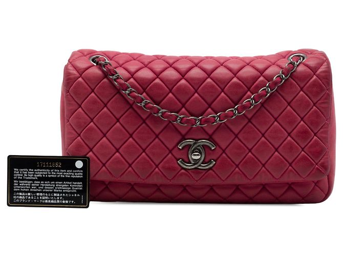 Chanel Red Large Quilted Iridescent Calfskin New Bubble Flap Rosso - vista 7