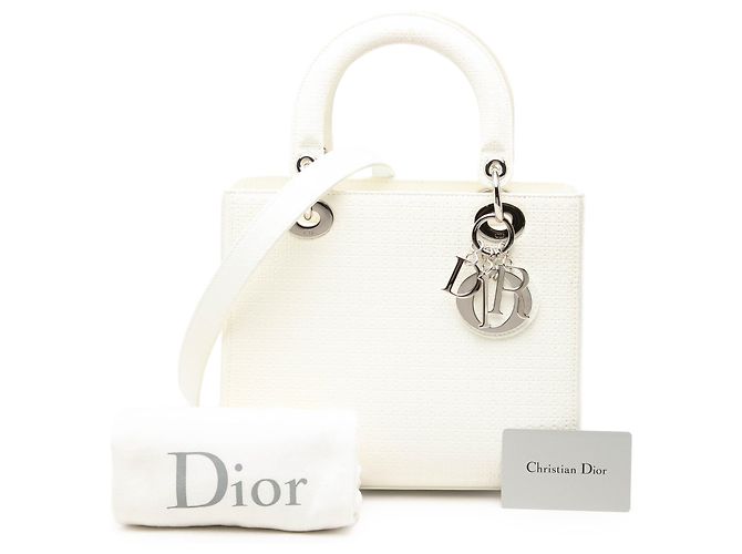 Dior White Medium Patent Microcannage Lady Dior Weiß Roh - Ansicht 7