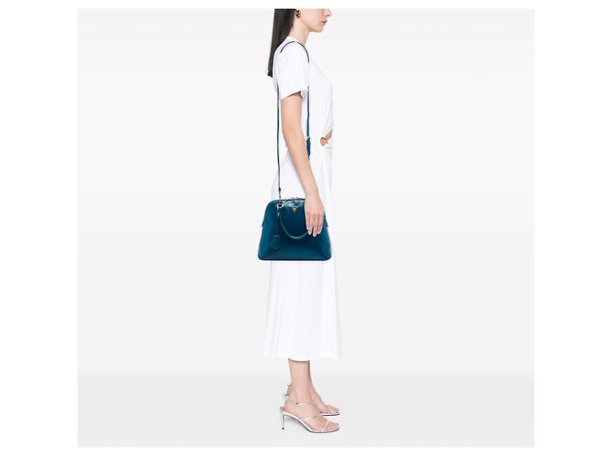 Prada Blue Saffiano Vernice Dome Satchel - view 5