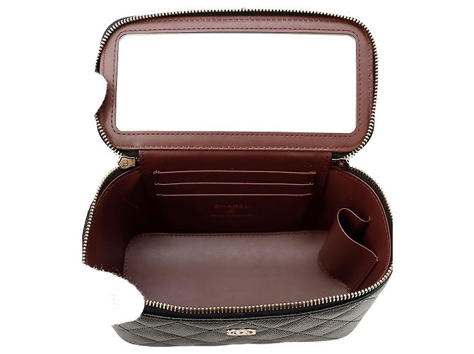 Vanity Neceser Chanel Small Quilted Caviar negro con cadena - vista 4