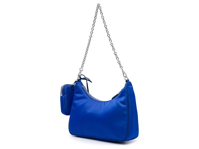 Borsa Satchel Prada Re Edition 2005 in Tessuto con Rifiniture in Saffiano Blu - vista 2